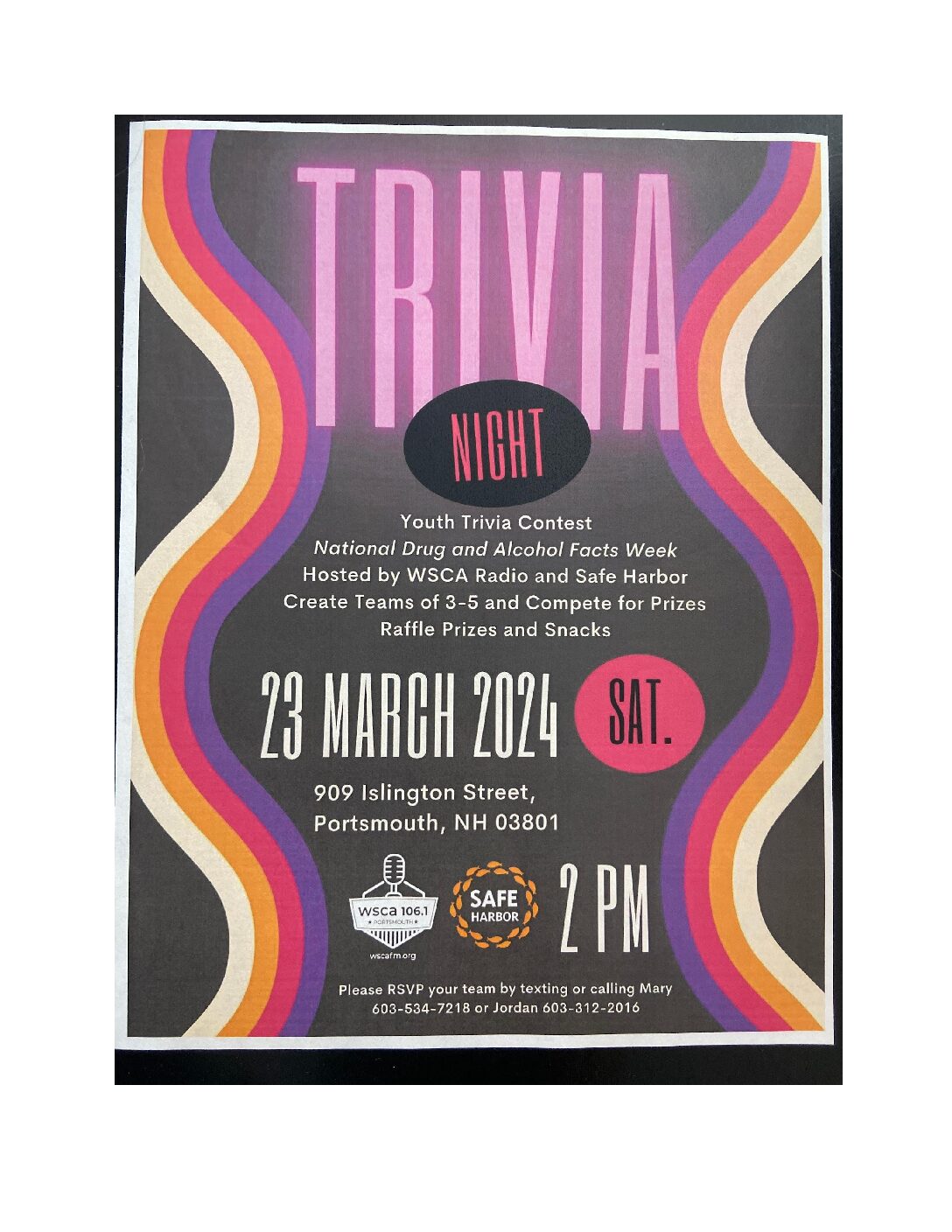 Safe Harbor Youth Trivia Night – Sat. 3/23 @ 2pm – All Youth Welcome!